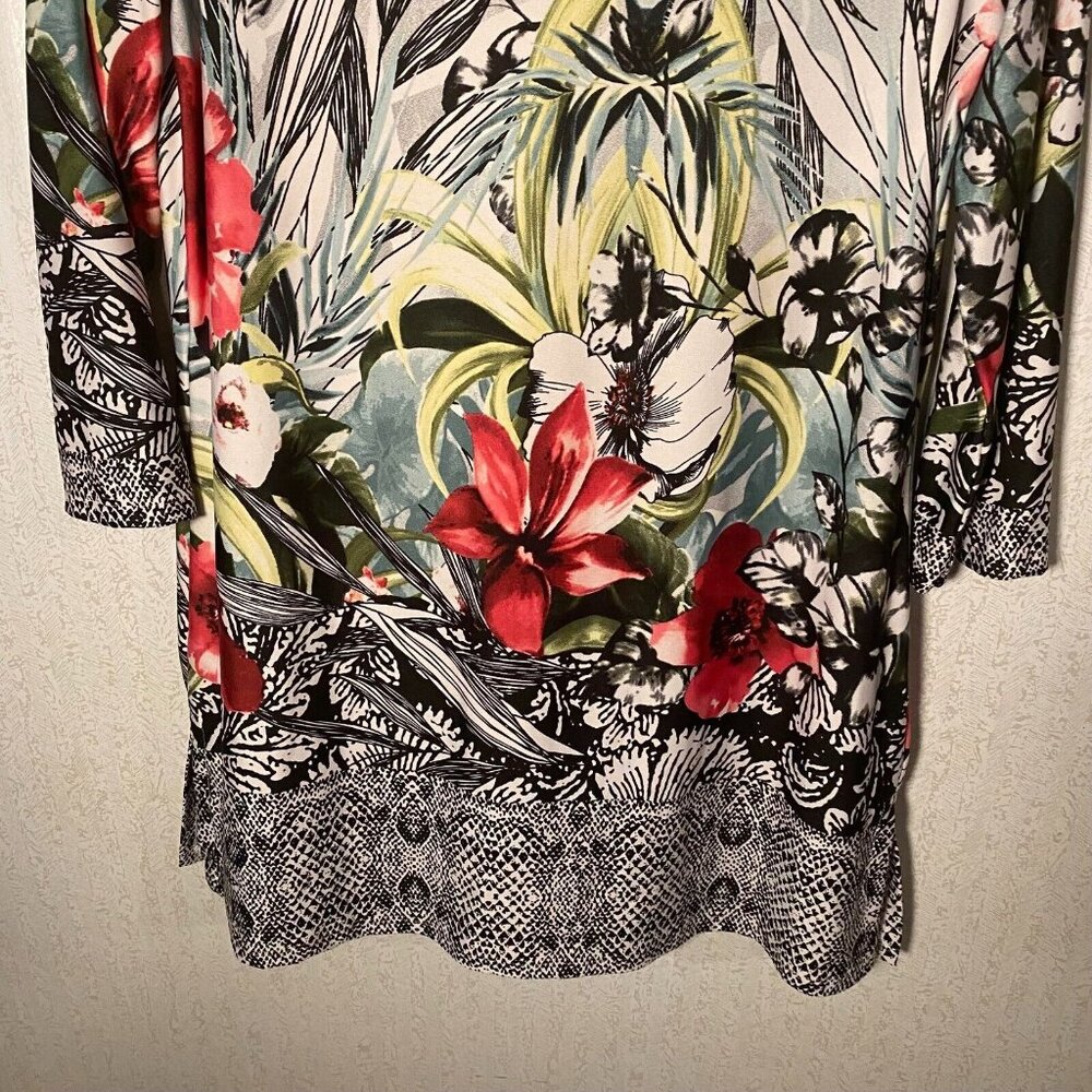 Linea Domani Long Tunic Or Mini Dress Floral Key Hole Stretch Size Medium - Picture 4 of 10